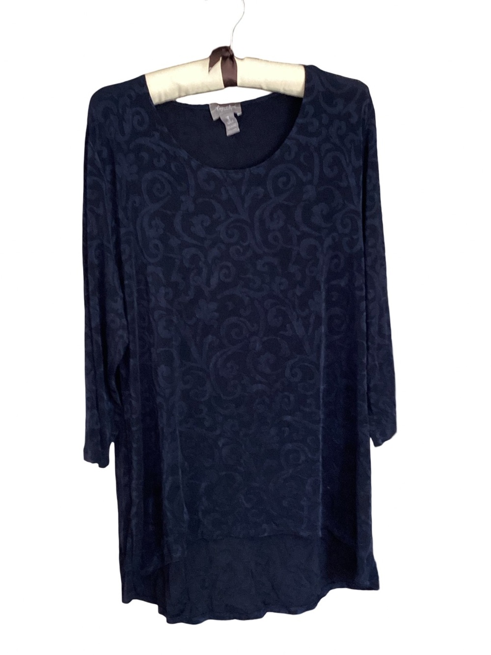 🍁 Chico’s Travelers Navy Scroll Pattern Tunic Top Size 16/18